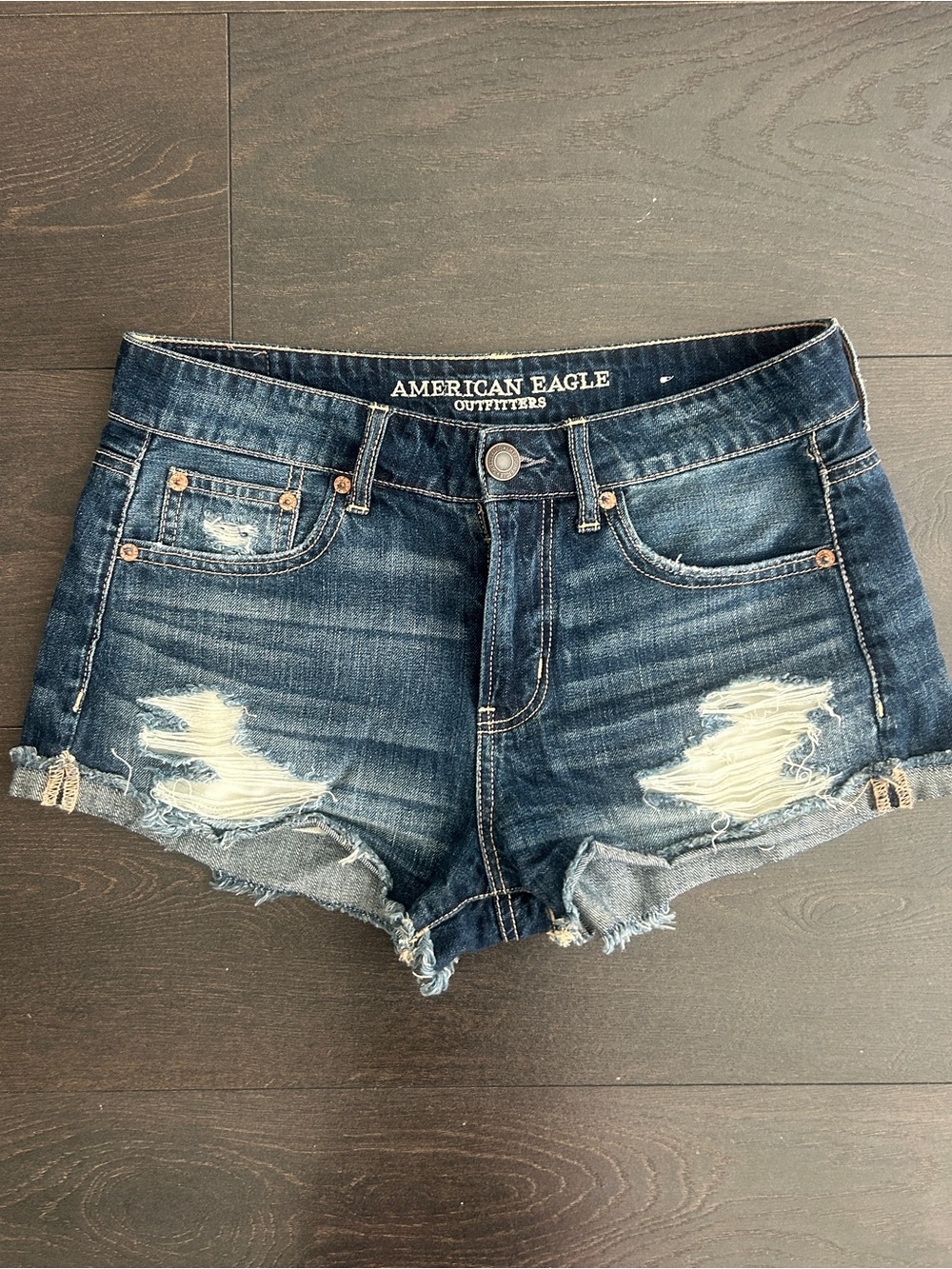 American Eagle Low Rise Distressed Denim Cutoff Shorts Size 2 Y2K